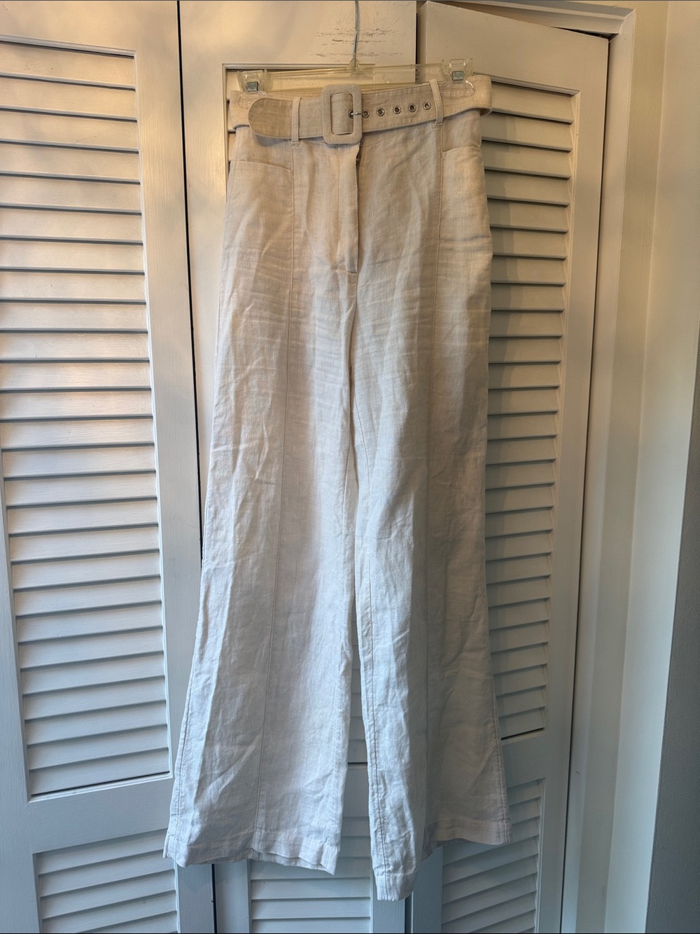 & Other Stories Cream Linen-Blend Chinos with Belt